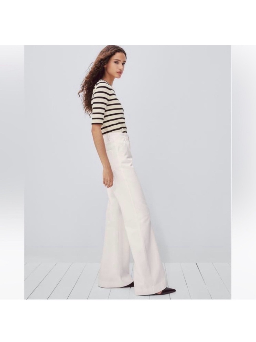Massimo Dutti White Wide-Leg High-Rise Jeans